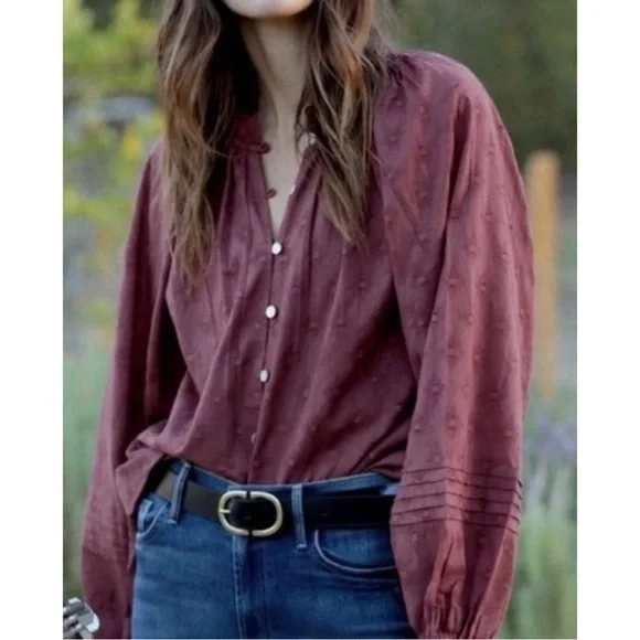 Anthropologie Cleobella Antonia Boho Puff Sleeve Button Blouse - Picture 1 of 7